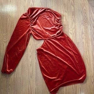 Orange velvet one shoulder dress size small